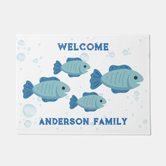 Blue Fishings Zeichnend, Cartoon Style Fußmatte (Vorderseite)