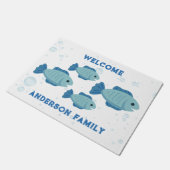 Blue Fishings Zeichnend, Cartoon Style Fußmatte (Schrägansicht)