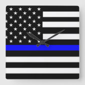 Blue Flag Thin Line Quadratische Wanduhr (Vorderseite)