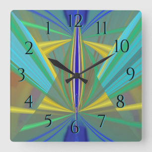 Blue Flame 2 Abstract in Blues Backward Clock Quadratische Wanduhr
