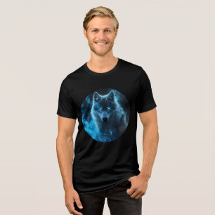 Blue Flame Cosmic Wolf Art Print Tri-Blend Shirt