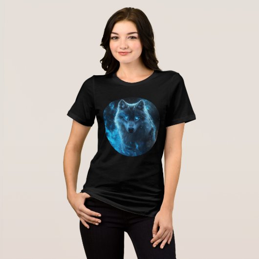 Blue Flame Cosmic Wolf Art Print Tri-Blend Shirt (Vorderseite voll)