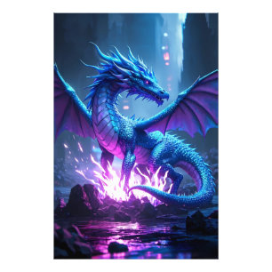 Blue Flame Dragon - Fantasy Metal Wall Art" Fotodruck