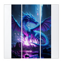 Blue Flame Dragon - Fantasy Metal Wall Art"