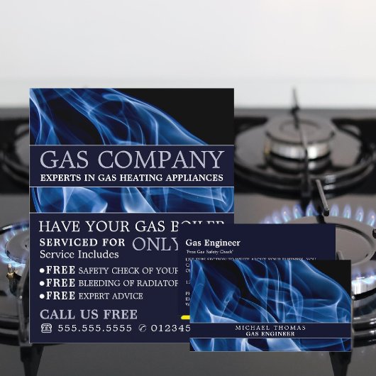 Blue Flame, Gas Engineer und Lieferantenwerbung Flyer