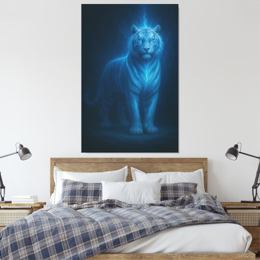 Blue Flame Lightning White Tiger – Celestial Storm Leinwanddruck (Insitu (Schlafzimmer))