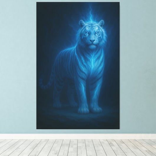 Blue Flame Lightning White Tiger – Celestial Storm Leinwanddruck (Insitu (Holzboden))