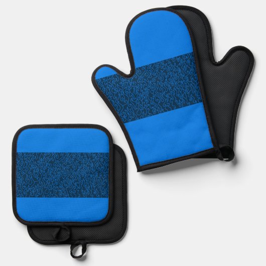 Blue Flame Oven Mitts & Pot Holdings Set (Vorderseite/Rückseite)