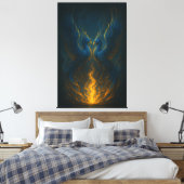 Blue Flame Phoenix Twins – Fine Art Mythical Bird  Leinwanddruck (Insitu (Schlafzimmer))