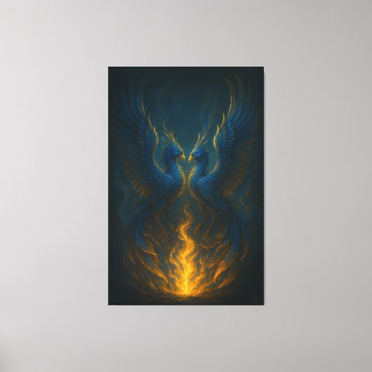 Blue Flame Phoenix Twins – Fine Art Mythical Bird Leinwanddruck (Vorderseite)