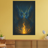 Blue Flame Phoenix Twins – Fine Art Mythical Bird  Leinwanddruck (Insitu (Wohnzimmer))