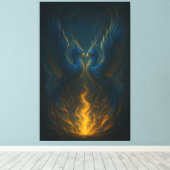 Blue Flame Phoenix Twins – Fine Art Mythical Bird  Leinwanddruck (Insitu (Holzboden))