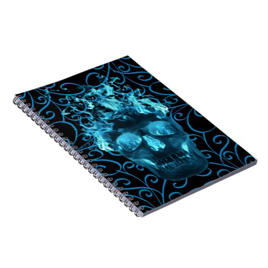 Blue Flame Skull Spiral Notebook Notizblock (Rechte Seite)