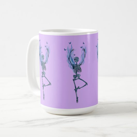 Blue Flames Ballerina Dancing Skeleton Art Purple Kaffeetasse (Vorderseite Links)