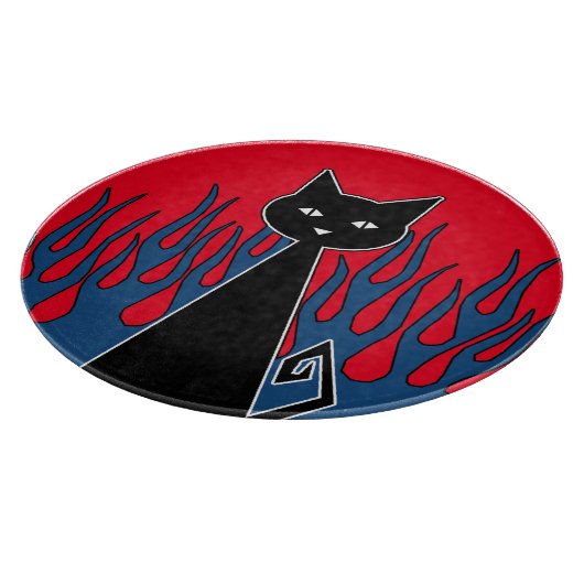 Blue Flames Black Cat Schneidebrett (Ecke)
