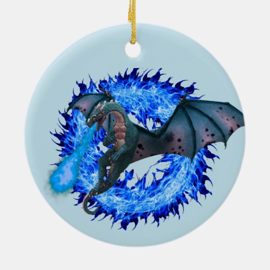 Blue Flaming Fantasy Dragon Keramik Ornament (Hinten)