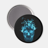Blue Flaming Skull Magnet (Vorderseite/Rückseite)