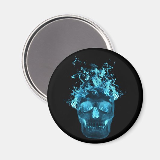 Blue Flaming Skull Magnet (Vorderseite/Rückseite)