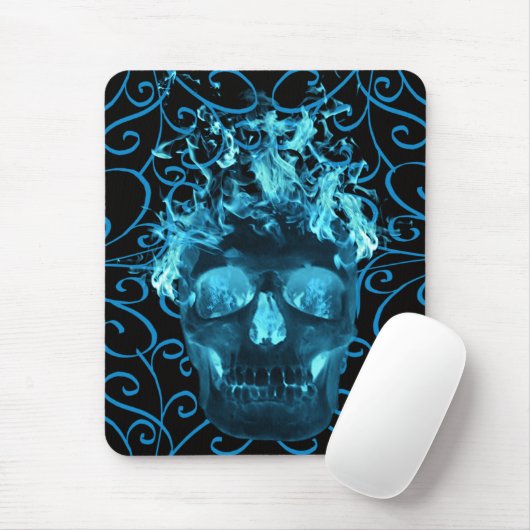 Blue Flaming Skull Mouse Pad Mousepad (Mit Mouse)