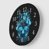 Blue Flaming Skull Round Clock Große Wanduhr (Winkel)