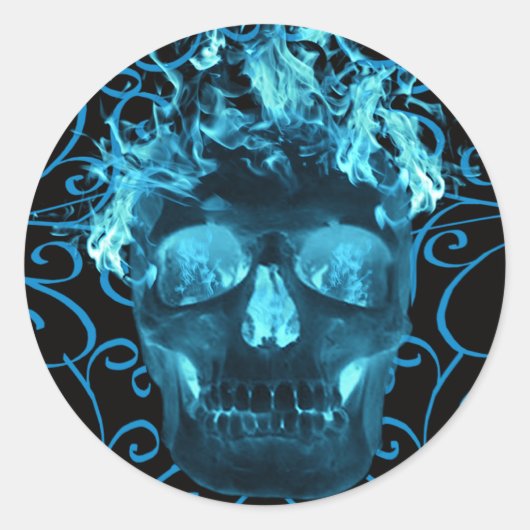 Blue Flaming Skull Stickers (Vorderseite)