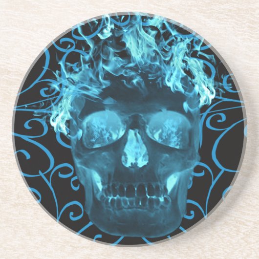 Blue Flaming Skull Untersetzer (Vorne)