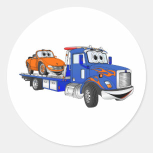 Blue Flatbed Tow Truck Runder Aufkleber