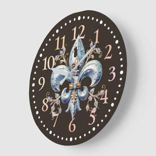 Blue Fleur de Lys Wall Clock Große Wanduhr (Winkel)