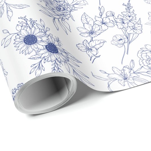 blue fleurs de saison geschenkpapier (Rolleneckpunkt)