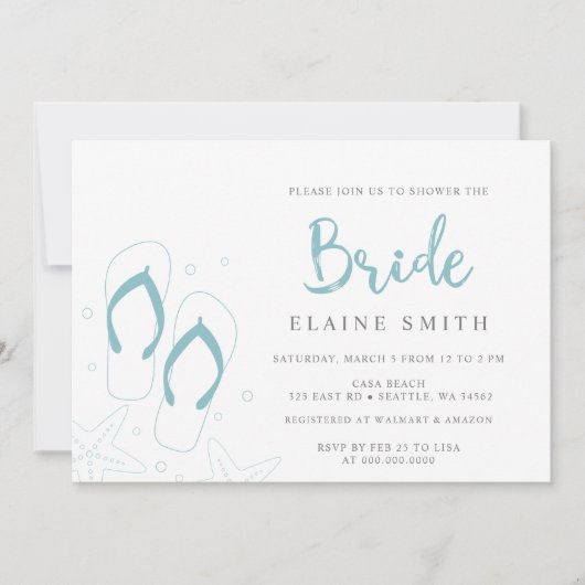 Blue Flip Flops Summer Beach Brautparty Einladung (Vorderseite)