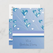 Blue Floating Hearts Geburtstagsparty Einladung (Vorne/Hinten)