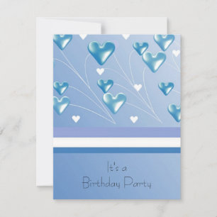 Blue Floating Hearts Geburtstagsparty Einladung