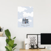 Blue Floating Zuhause Fingerprint Guestbook Poster (Heimbüro)