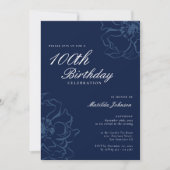 Blue Floral 100. Geburtstagsparty Einladung (Vorderseite)