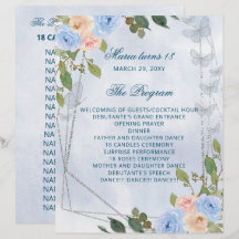Blue Floral 18 Candles and Roses Ceremony Program