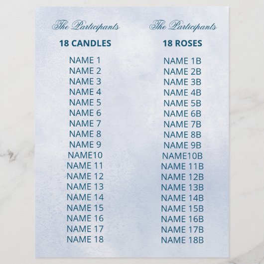 Blue Floral 18 Candles and Roses Ceremony Program (Rückseite)