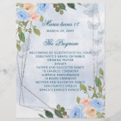 Blue Floral 18 Kerzen und Rose Zeremonie Programm (Vorderseite)