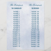Blue Floral 18 Kerzen und Rose Zeremonie Programm (Rückseite)