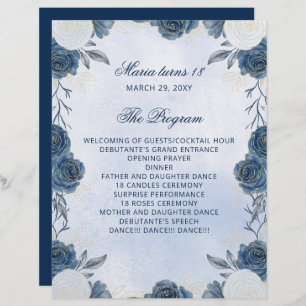 Blue Floral 18 Kerzen und Rose Zeremonie Programm