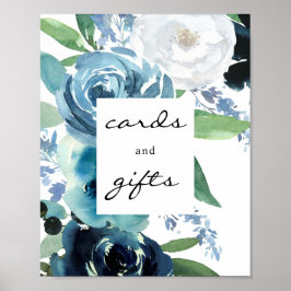 Blue Floral 2 Karten und Geschenke Schild Poster