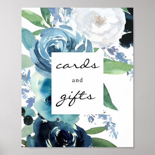 Blue Floral 2 Karten und Geschenke Schild Poster (Vorne)