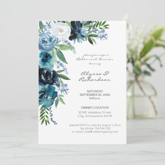 Blue Floral 2 Probe Dusty Einladung (Stehend Vorderseite)