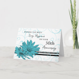Blue Floral 30 th Wedding Anniversary Card Karte