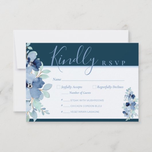 Blue Floral 3,5" x 5" Response Card RSVP Karte (Vorderseite)