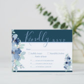Blue Floral 3,5" x 5" Response Card RSVP Karte (Stehend Vorderseite)