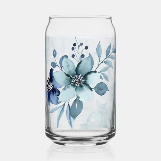 Blue Floral 4 Can Glass Trinkbehälter Set Dosenglas (Rückseite)