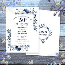Blue Floral 50. Hochzeitstag Save the Date