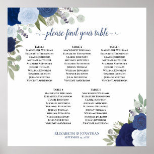 Blue Floral 5 Tabelle Elegantes Hochzeitsstil Poster