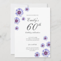 Blue Floral 60. Geburtstagsparty Einladung