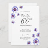 Blue Floral 60. Geburtstagsparty Einladung (Vorne/Hinten)